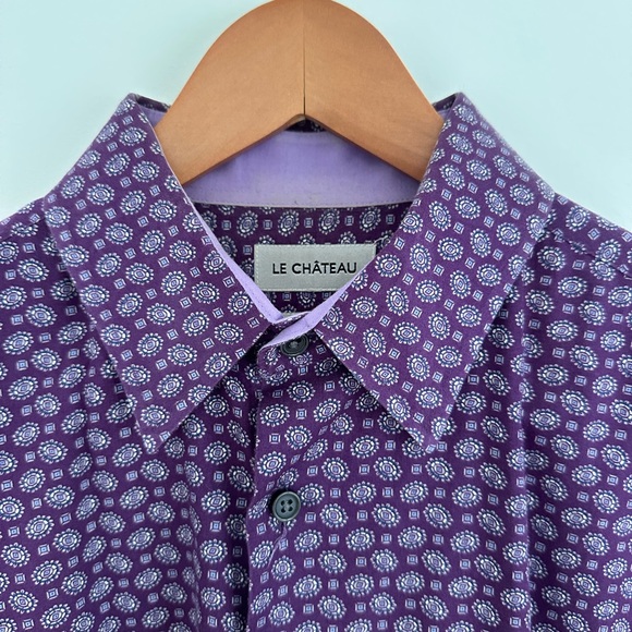 Le Chateau Men's Tailored Fit Purple Geometric Dress Shirt - Picture 2 of 6